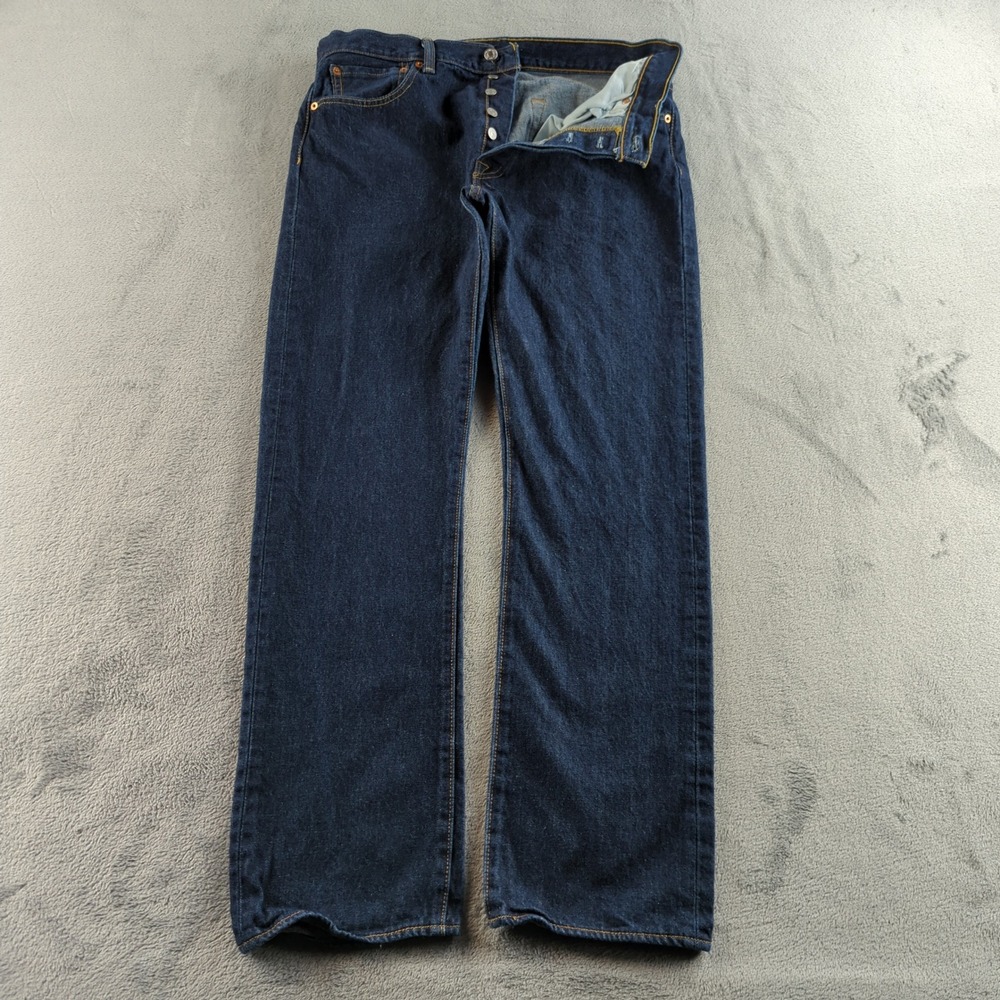 Levis 501 Jeans Mens 34x32‎ Blue Dark Raw Wash Straight Button Fly Denim Preppy